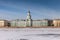 Neva river in winter, embankment of Vasilevsky Island, Saint Pet