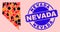 Nevada State Map Mosaic of Flame and Properties and Textured Nevada Seal Stamp