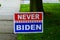 Never Biden lawn sign on display in Long Island, New York