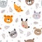Never ending funny pattern for kids. Cute background with animal faces, dots and different trees. Vector illustration for children