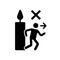 Never leave burning candle black glyph manual label icon