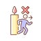 Never leave burning candle RGB color manual label icon