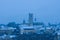 Nevers cathedral under the snow in Europe, France, Burgundy, Nievre, in Winter, on a cloudy evening