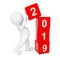 New 2019 Year Concept. Person Placing 2019 New Year Cubes. 3d Re