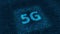 New 5G with fast internet. Animation. Column of particles falls creating 5G sign with luminous pulsations. 5G sign glows