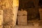 New area with a sarcophagus with a menorah on it in the Cave of the Coffins at Bet She`arim in Israel