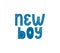 New baby boy typo banner. Kid typography announcement. Hand written trendy vector illustration. Modern graphic newborn slogan