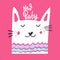 New Baby phrase hand drawn vector lettering and cat character. Isolated on pink background