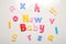 New baby spelt in magnet letters