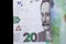 New banknote denomination of 20 UAH. Ukrainian money close up.