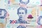 New banknotes with a face value of 200 hryvnia / money background. Ukrainian money. Business concept. Background with hryvnia.