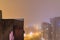 New Belgrade covered with fog photographed from a tall building