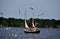 New Bern, NC: Gulls and Sailboat on Neuse River