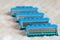 New blue interchangeable razor blades close up on soft background