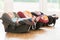 New-born babies in toddler group lying in baby shells