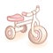 New born baby bike with three wheels, tricycle with pink details. Infant vector icon. Child item.