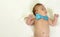 New born baby wearing a blue bowtie