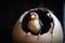 A new born bird looking out of an egg shell created with generative AI technology