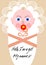 New born girl announcement template, baby cartoon in pink design