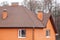 New brick house with modular chimney, Stone Coated Metal Roof Tile, plastic windows and rain gutter.