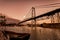 New bridge Hercilio Luz Florianopolis Santa Catarina Brazil, image made from the continent, showing the sunset