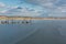 New build wooden brige on frozen lake Chiemsee