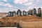 New buildings. Many new houses in the east of Israel. Residential buildings against a blue sky with clouds.