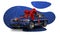 New car presentation, automobile lottery prize, expensive gift 3d realistic vector concept. Passenger car covered red