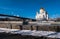 The new Cathedral of Christ the Saviour and the Patriarchy pedestrian bridge over the Moscow River in Moscow. Russia.