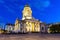 New Church Deutscher Dom or Neue Kirche on Gendarmenmarkt square at night, Berlin, Germany