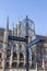 New city hall of Munich at Marienplatz with street sign in front