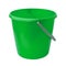 New, classic, plastic bucket. Green bucket isolated on a white background