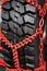 New clean studded tire chains close-up