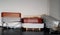 New coffins stacked in a warehouse of a funeral parlor