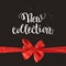 New collection advertisement with realistic decorative red bow, vector illustration