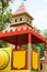 New colorful castle playhouse on children`s playground