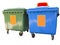 New colorful plastic garbage containers isolated over white