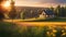 new country house (Modern ecological house) against the backdrop of a beautiful summer landscape