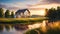 new country house (Modern ecological house) against the backdrop of a beautiful summer landscape