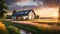 new country house (Modern ecological house) against the backdrop of a beautiful summer landscape