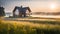 new country house (Modern ecological house) against the backdrop of a beautiful summer landscape