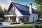 New country house with photovoltaic system on the roof, Modern eco-friendly clean house