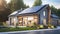 New country house with photovoltaic system on the roof, Modern eco-friendly clean house