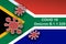 New Covid-19 variant B.1.1.529 Omicron Coronavirus symbol and written with the flag of South Africa in the background