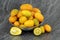 New crop, fresh kumquats in the metal bowl