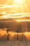 New dawn. Offshore wind turbines silhouetted by beautiful sunrise