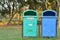 New Delhi government has installed a lot of green & blue dustbins throughout the city, this one in a park. The green ones for