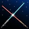 New design red and blue crossed light swords on blue night sky background