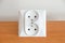 New double electric socket type E on wooden table