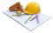 New engineering plan, Ñonstruction helmet, stationery items and